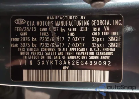 2014 Kia Sorento Lx z USA, uszkodzony, nr VIN 5XYKT3A62EG439092